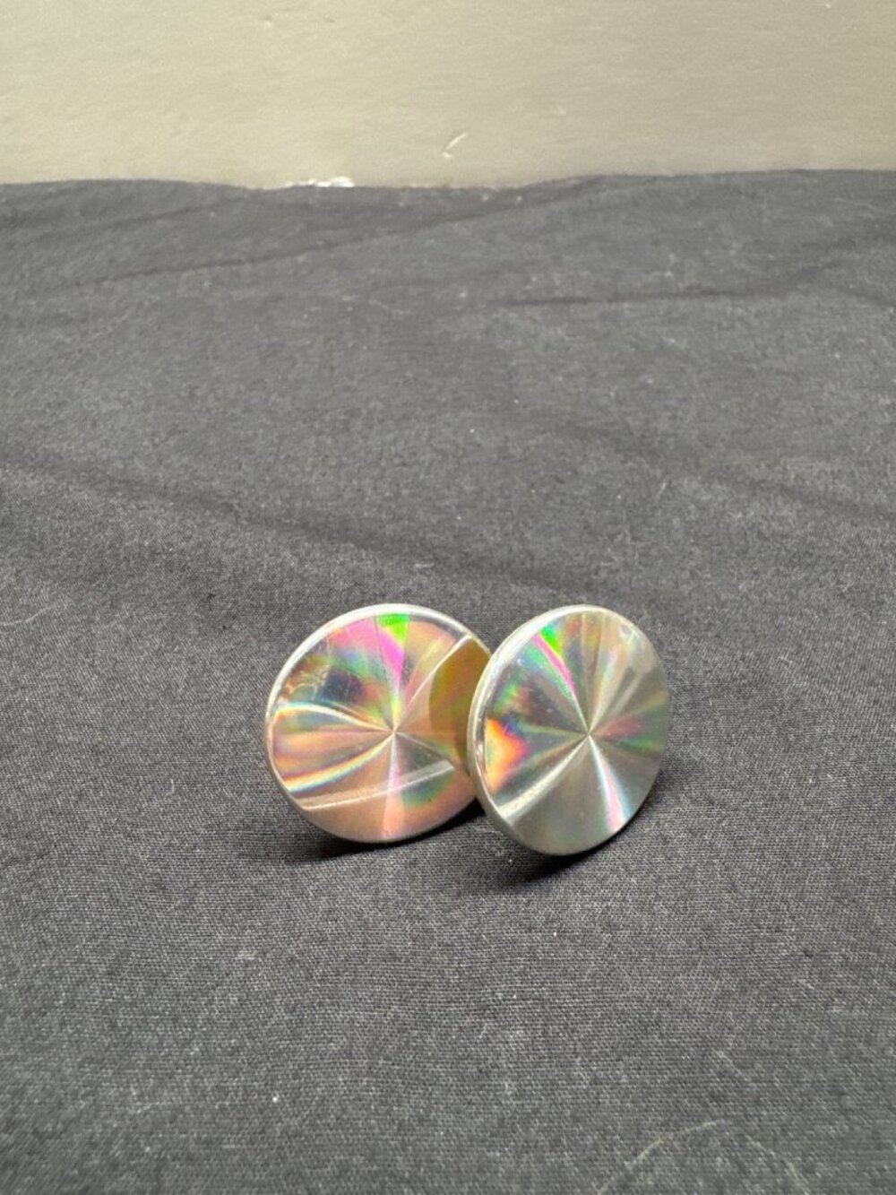 Vintage 1950 Diffraction Disc Cufflinks Rainbow Diffraction Jewels Pat. Pending